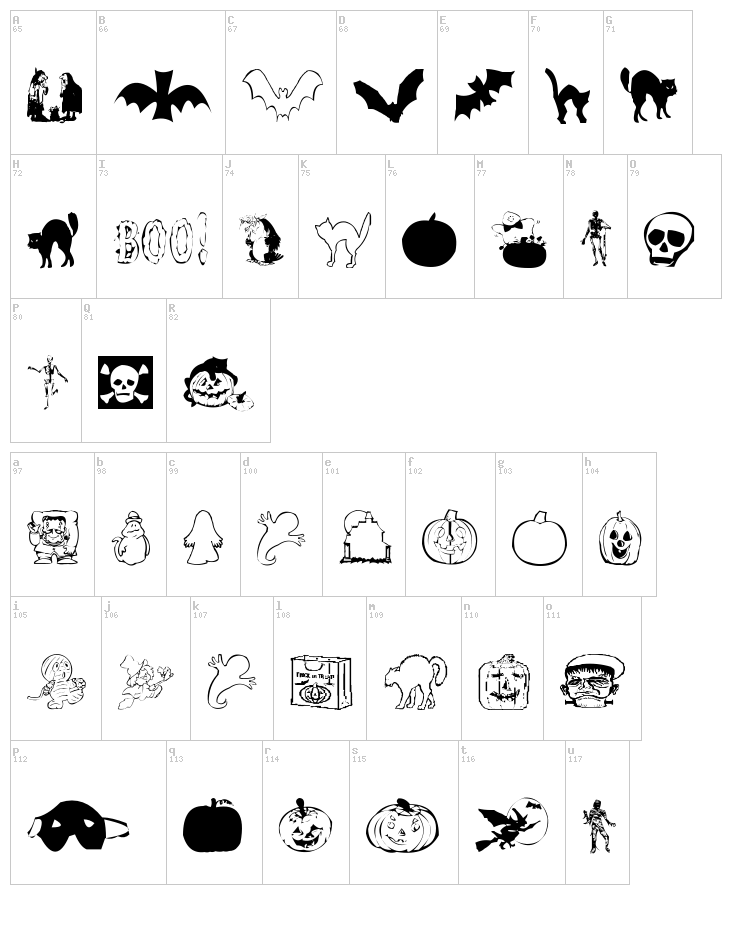 AEZ Halloween Dingbats font map